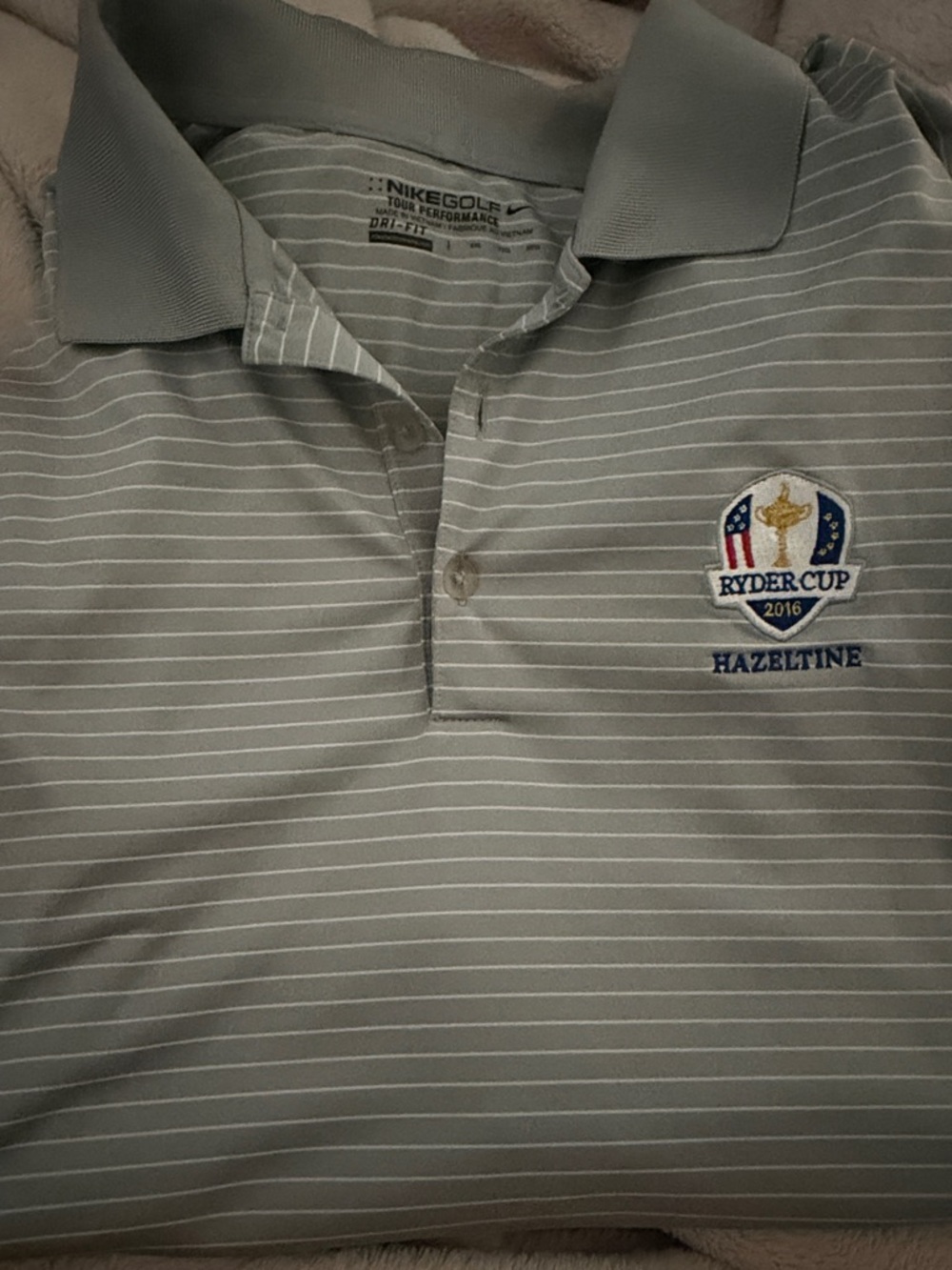 Nike Light Gray Striped Ryder Cup 2016 Hazeltine Polo